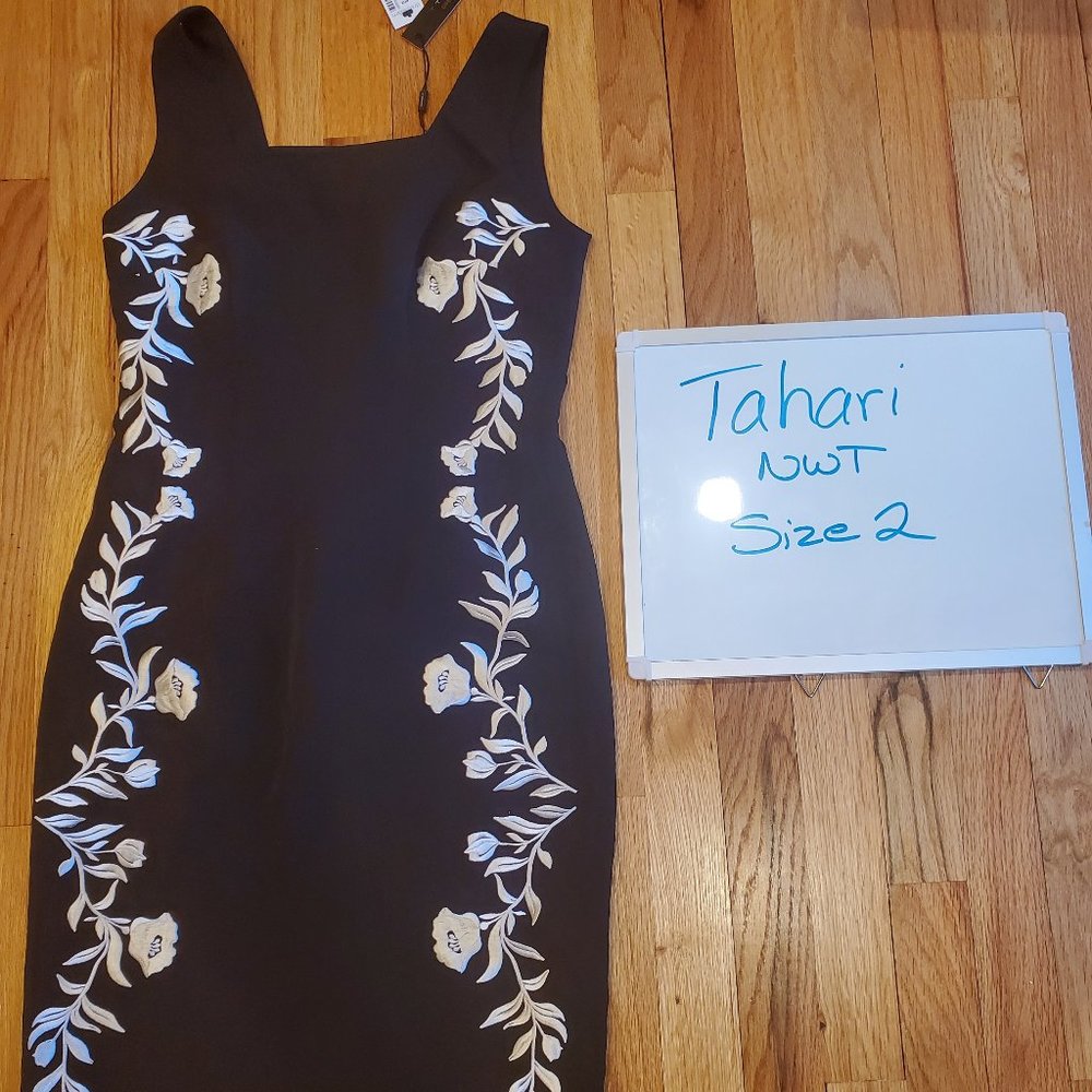 Tahari Floral Embroidered Roses Sheath Dress size 2